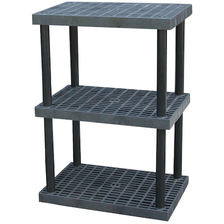 Vestil Plastic Bulk Shelf/Storage, 36x24, 3 Shelf, 3 Shelves, Black PBSS-3624-3